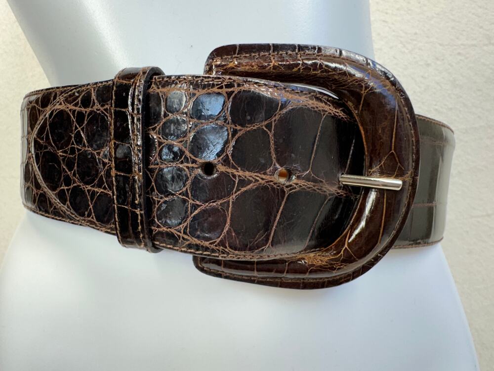 Ralph Lauren Dark Brown Croc-Embossed Leather Belt